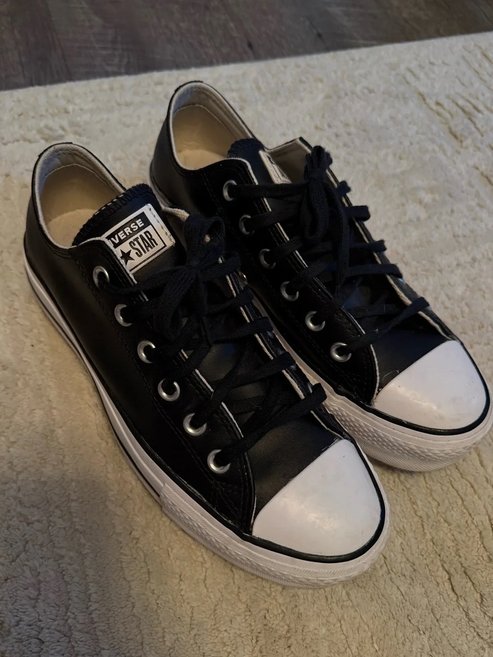 Women’s Leather Converse Black and White Low-Top platform Sneakers